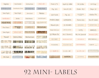 Printable Vintage Word & Number Labels: Junk Journal Embellishments (Digital Download)