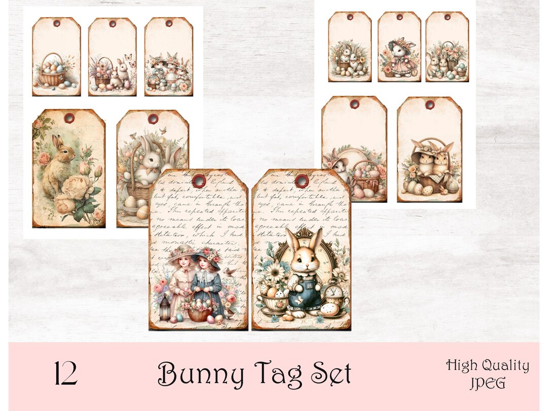 Vintaged Styled Bunny Tags for Junk Journal and Handmade Journals ...