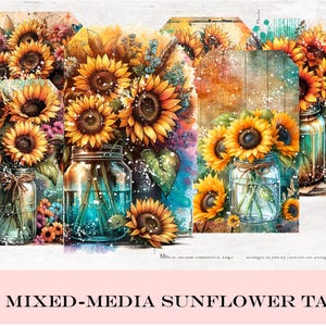 Sunflower Mason Jar Printable Tags: Rustic Junk Journal Ephemera