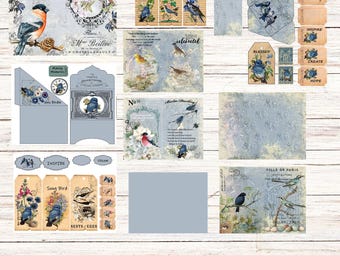 Blue Bird Junk Journal Kit: Bird & Quote Ephemera (Digital Download)