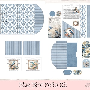Blue Birdie Folio, inserto per diario spazzatura, progetto di carta, progetto di carta Folio facile da assemblare, download digitale,