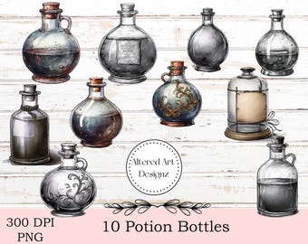 Silver Apothecary  Potion Bottles, Fantasy Images, PNG Clipart