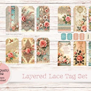 Printable Lace Tags for Junk Journals, Scrapbooks, Layered Look Junk Journal Insert, Collage Sheet