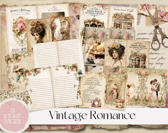 Vintage Pink Paper Ephemera: Romantic Junk Journal Pages (Digital Download)