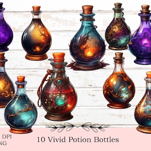 Apothecary Potion Bottle Clip Art Images, Fantasy Clipart Ephemera for Journals, Fussycut Sticker