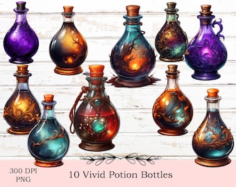 Apothecary Potion Bottle Clip Art PNG Images, Fantasy Clipart Ephemera for Journals, Fussycut Sticker