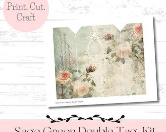 Sage Green Floral Tag Folio: Junk Journal Insert (Printable)