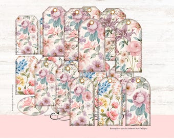 Watercolor Floral Tag Set: Spring Scrapbook & Junk Journal Embellishments (Digital Download)