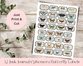 Butterfly Labels, Junk Journal Ephemera, Fussy Cut for Junk Journals and Scrapbooks