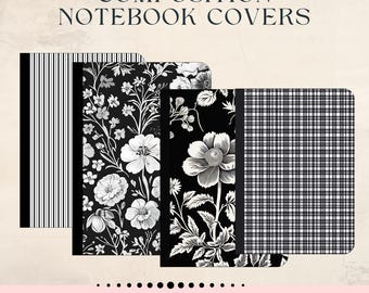 Printable Composition Notebook Cover Collection, Black & White Decor (Digital Download)