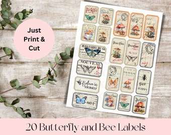Butterfly and Bee Ephemera Labels for Junk and Art Journaling