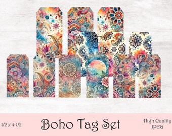 Bright Boho Tags for Handmade Journals, Scrapbook, Junk Journals, Paper Craft Projects