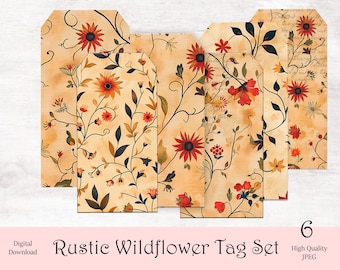 Rustic Wildflower Printable Tags: Autumn Junk Journal Ephemera (Set of 6, Digital Download
