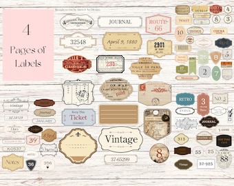 Vintage Print Number Labels: Vintage Ephemera for Junk Journals (Digital Download)