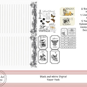 Black and White Ephemera Digital Paper Pack for Junk and Art Journals ...