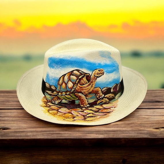 Designer Top Hat Tropicana Handmade Patching Vintage Cotton Turtle Tophat Turtle Woodcut Handprinted T-Shirt – Woodcut Funhouse main image 4