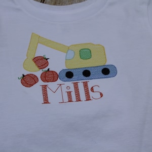Excavator Pumpkin Embroidered Shirt