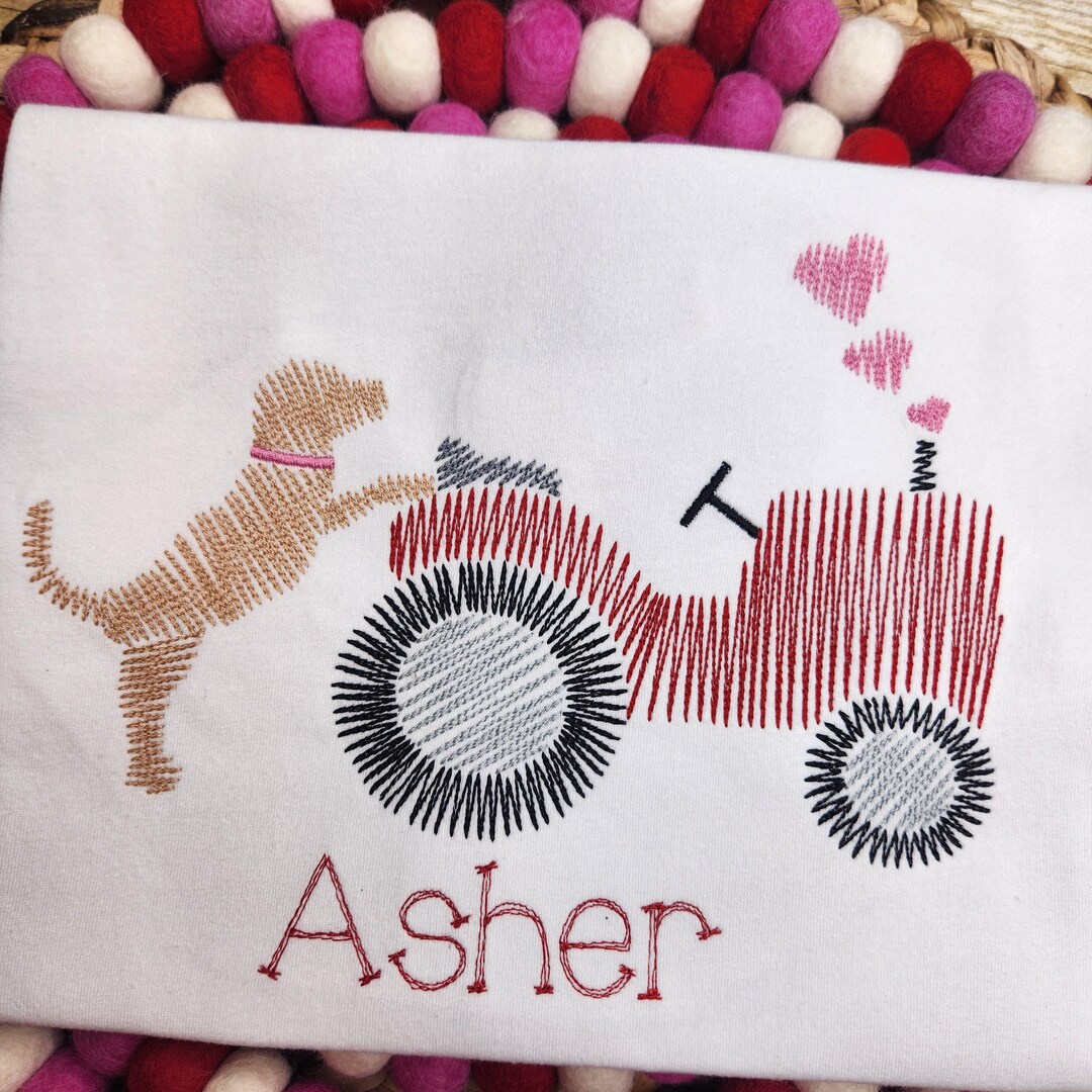 Embroidered Tractor With Dog Valentine Shirt - Etsy