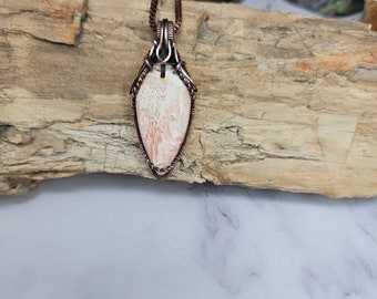 Pink scolecite  solid copper wire work Sam Art Studio design Amulet