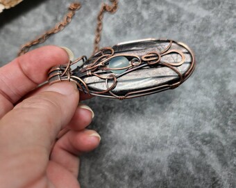 Hypersthene and chalcedony copper wire wrapped Amulet Sam Art Studio design  gemstone Talisman