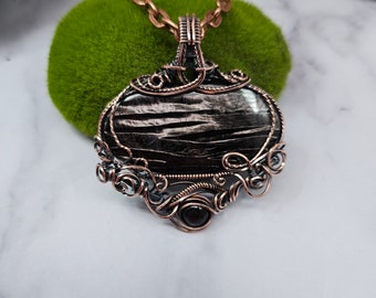 Hypersthene black Sunstone copper wire work  Sam Art Studio design Amulet