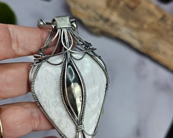 Scolecite Crystal from the Island of Skye Scotland with natural pyrite sterling silver wire wrapped Sam Art Studio design Amulet