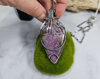 purpurite gemstone with sterling silver wire work Sam Art Studio design Amulet