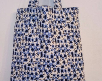 Large Blue Printed Corduroy Fabric Tote