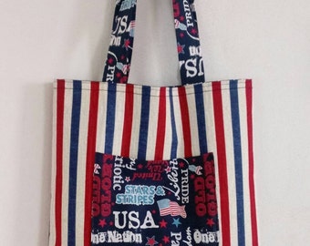 Blue, Old Glory, USA, Curve Bottom Handmade Tote