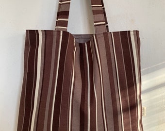Stripes on Brown Canvas Tote