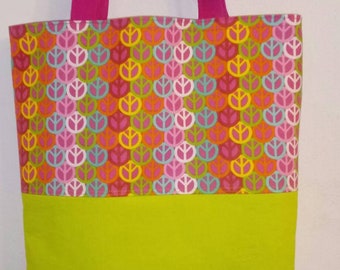 Multi Color-Blocked Neon Peace Sign Tote Bag