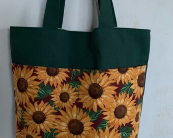 Sunflowers Canvas on Green Tote