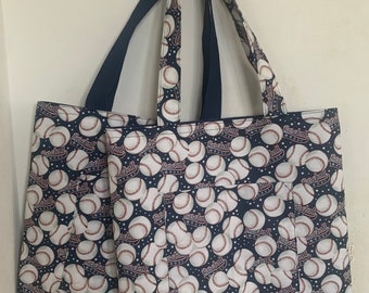 Americana Baseball on Blue Handmade Tote