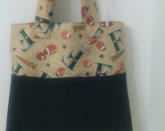 Green and Beige Football Tote
