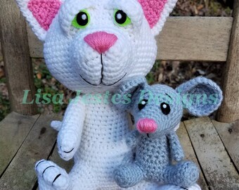 Kitty Cat and Mouse Amigurumi Crochet Pattern. PDF file only, doll not included.