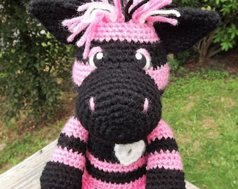 Colorful Zebra Amigurumi Crochet Pattern With Heart Applique. Pattern only, doll not included