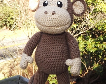 Large Baby Monkey Amigurumi Pattern with Bonus Santa Hat Pattern, PDF only.