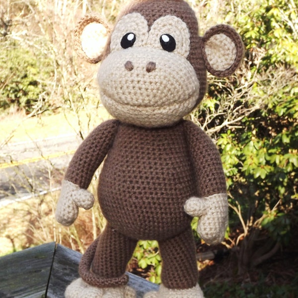 Padrão de amigurumi de macaco bebê grande com padrão de chapéu de Papai Noel bônus, somente PDF.
