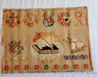 Antique Berlin Wool Work Sampler dated 1857