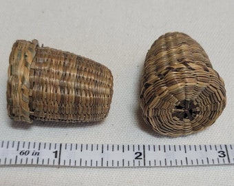 Two Vintage Sweetgrass Thimble Holders