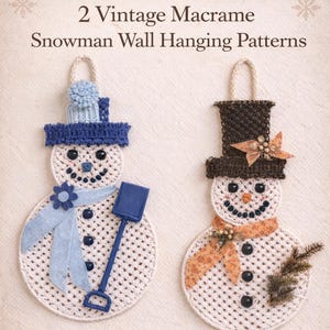2 Macrame Patterns Wall Hanging Snowman Holiday Decor Instant Digital Download pdf Boho Gifts 36"  Many Pages of Knot Instructions