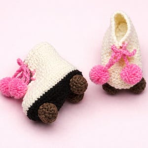 Patrón de crochet para patines de bebé, descarga digital instantánea en PDF, accesorio retro bohemio playero para bebé, niño y niña de 3 a 6 meses, estilo vintage de los años 80.