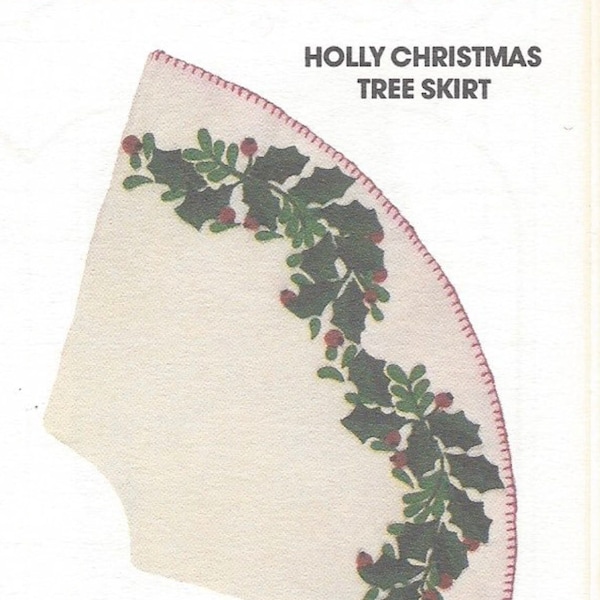 Holly Christmas Tree Skirt Felt Pattern pdf Vintage Retro Holiday Decor Instant Digital Download pdf