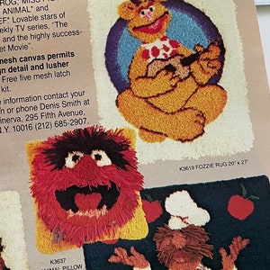 Fozzie Bear Muppets Latch Hook 70s Rug Pattern, So Easy Vintage 22x44 Rug Canvas Retro Decor, Instant Digital Download pdf, Shag Rugs