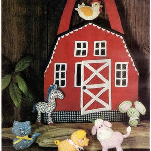 Retro Farm Scheune Einkaufstasche Nähen Muster PDF + 6 Entzückende Filz Tier Designs, Sew Fun die Tiere schlafen im Bauernhaus