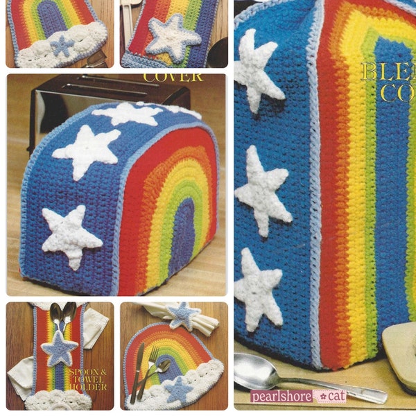 8 Rainbow Appliance Covers Crochet Patterns pdf Instant Digital Download, Toaster and Blender Covers Oven Mitt, Retro Pride Kitchen Vibes