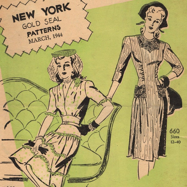 New York Patterns Sewing Catalog March 1944, Counter Leaflet Reference eBook pdf, 1940s Frocks, Shirtwaist Dresses