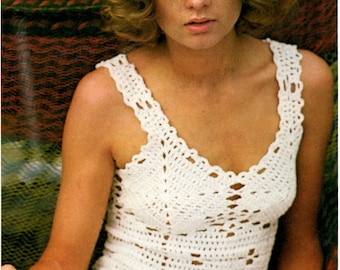 Boho-Inspired White Crochet Camisole Top Pattern - DIY Retro Summer Fashion, Instant Digital Download pdf