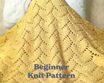 Hello Sunshine Beginner Knit Blanket Pattern pdf Instant Digital Download, Easy Knitting Instructions for your Retro Home Decor