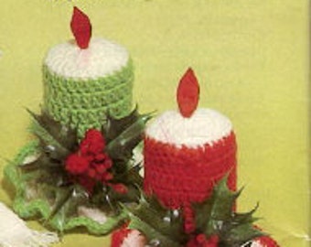 Crochet Candle Pattern Holiday Pattern,  Instant Digital Download pdf, Vintage Xmas Table Top Candlestick Decor, Christmas Craft, So Easy!